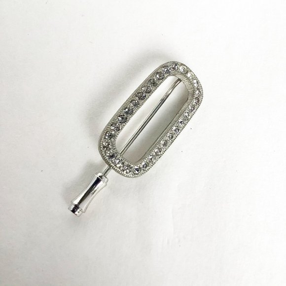 Art Deco stick pin classic design lapel pin silver color and rhinestones monogra - Picture 1 of 4